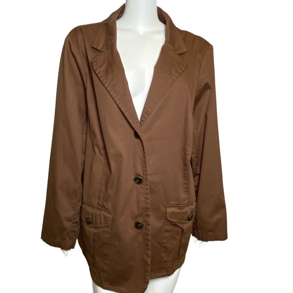 D&Co Jacket Womens Size 2X Button Up Brown Long Sleeve Stretch Drawstring Back